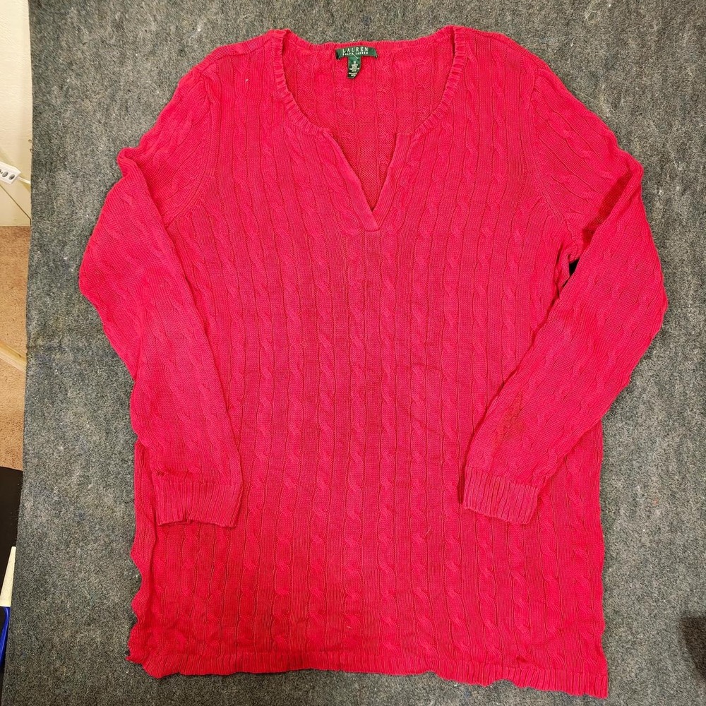 Lauren Ralph Lauren Red 100% Cotton Cable Knit Tunic Sweater Womens Plus 1X